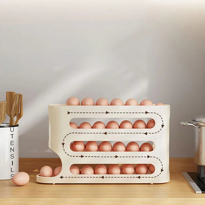 4-tier egg organizer with automatic dispensing system.