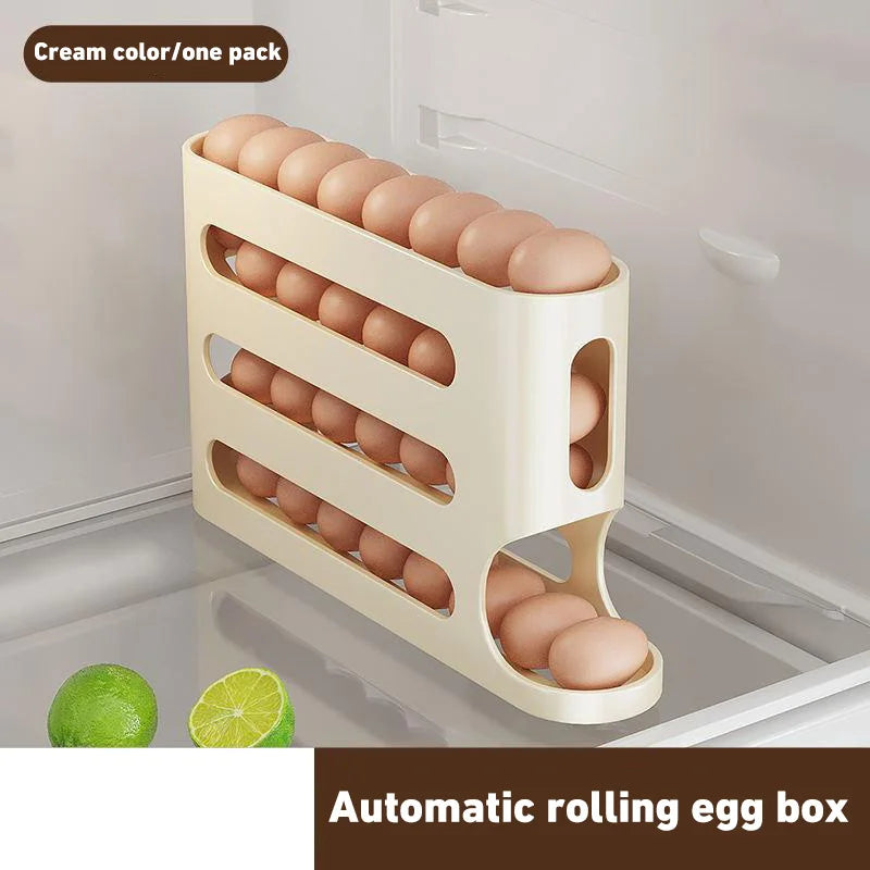 4-tier egg organizer with automatic dispensing system.