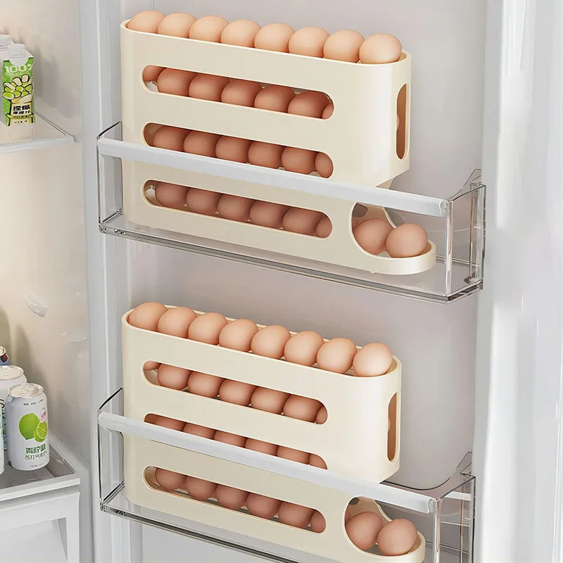 4-tier egg organizer with automatic dispensing system.