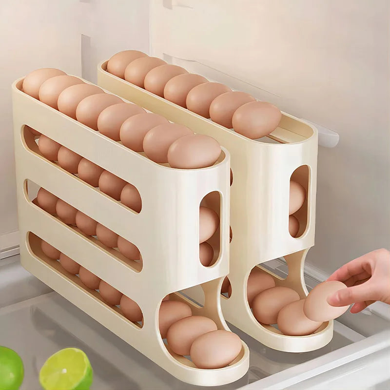 4-tier egg organizer with automatic dispensing system.